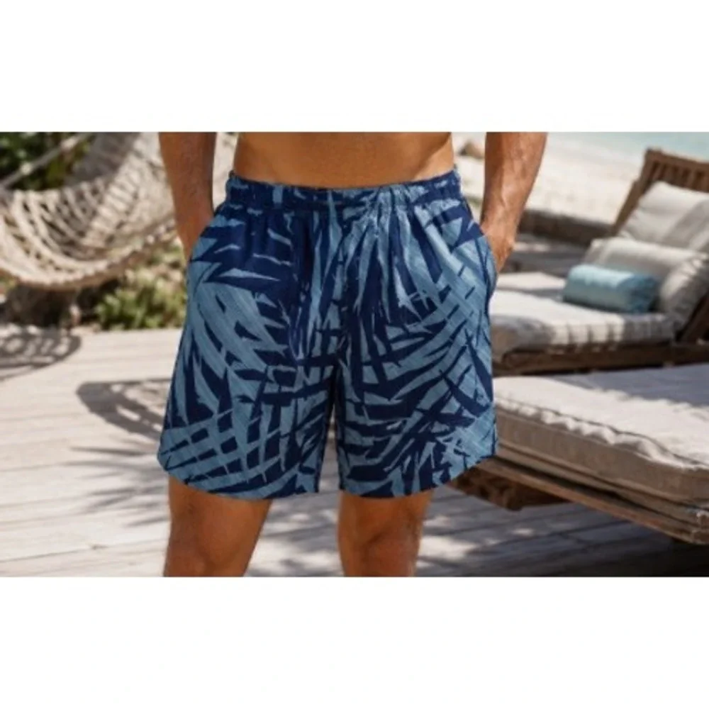 Columbia Roatan Drifter Mens Swim Trunks Blue Palm Print UPF 15 Shorts Large NWT